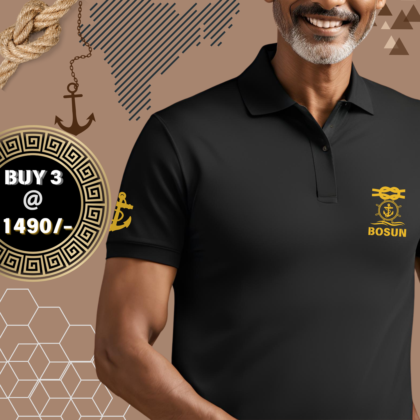 Bosun Merchant Navy Polo neck Anchor T-shirt