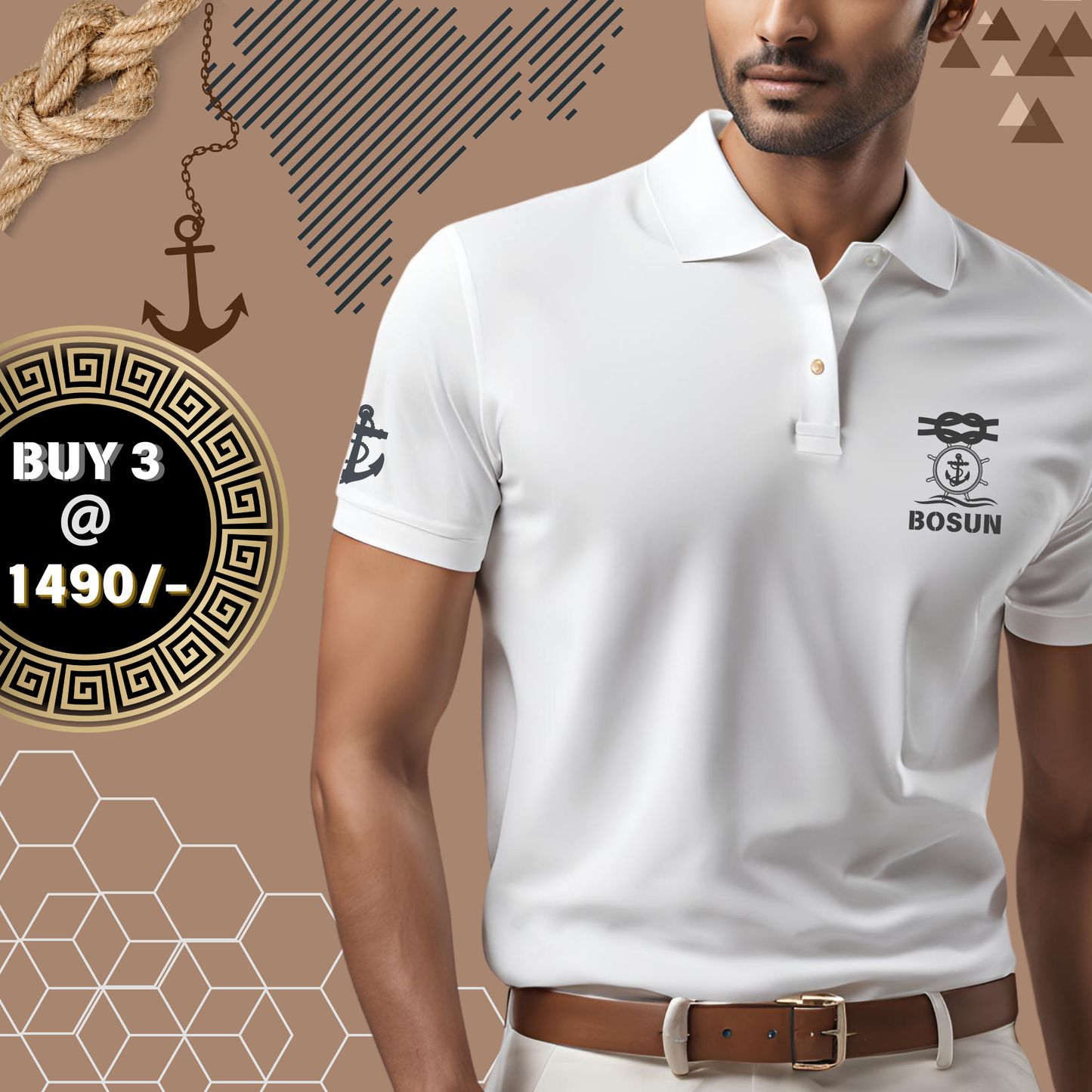 Bosun Merchant Navy Polo neck Anchor T-shirt