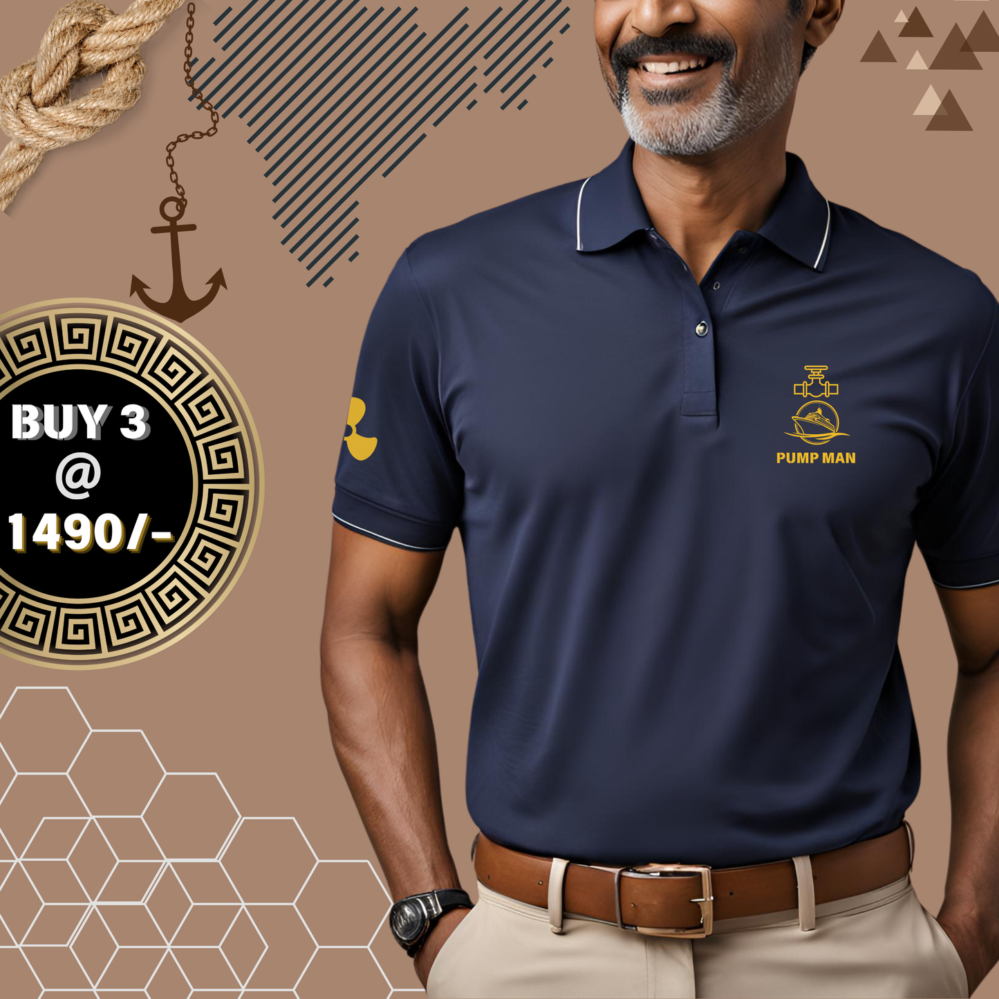 Pump man Merchant Navy Polo neck propeller T-shirt