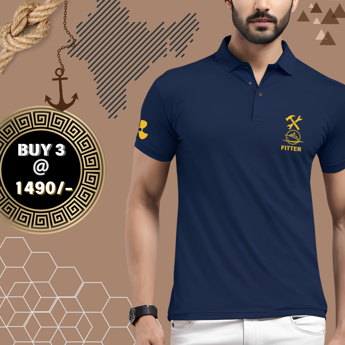 Fitter Merchant Navy Polo neck Propeller T-shirt