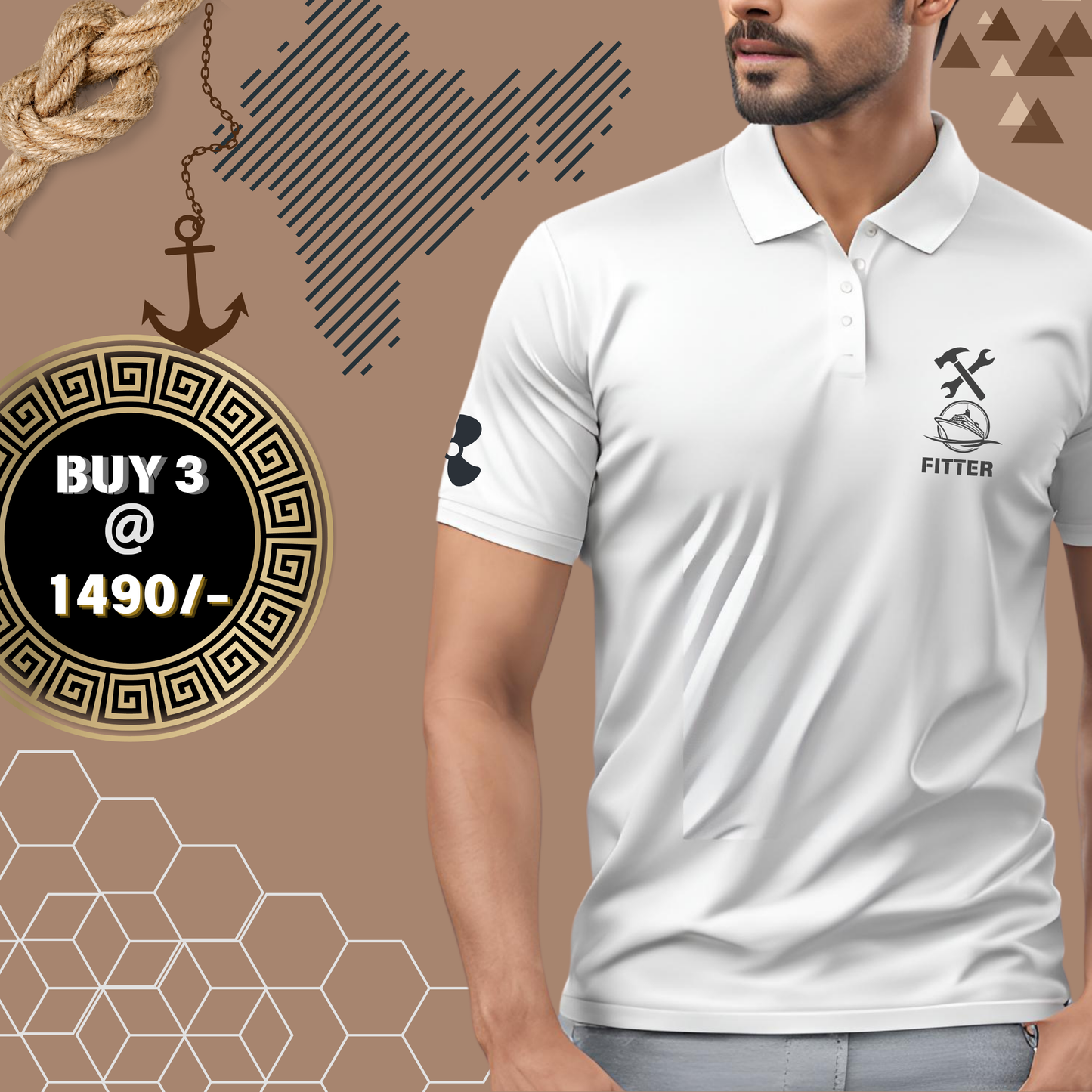 Fitter Merchant Navy Polo neck Propeller T-shirt