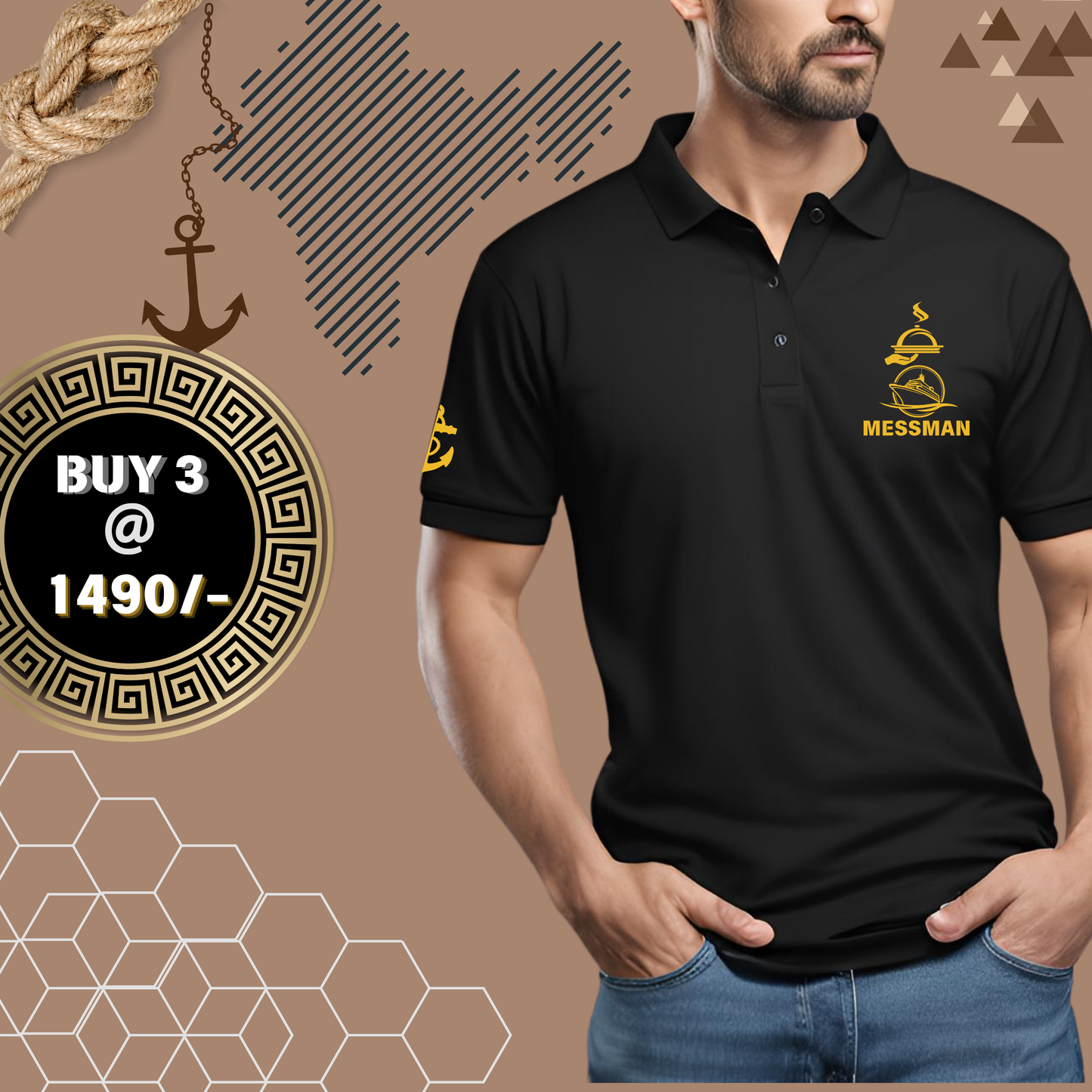 Messman / Steward Merchant Navy Polo neck Anchor T-shirt