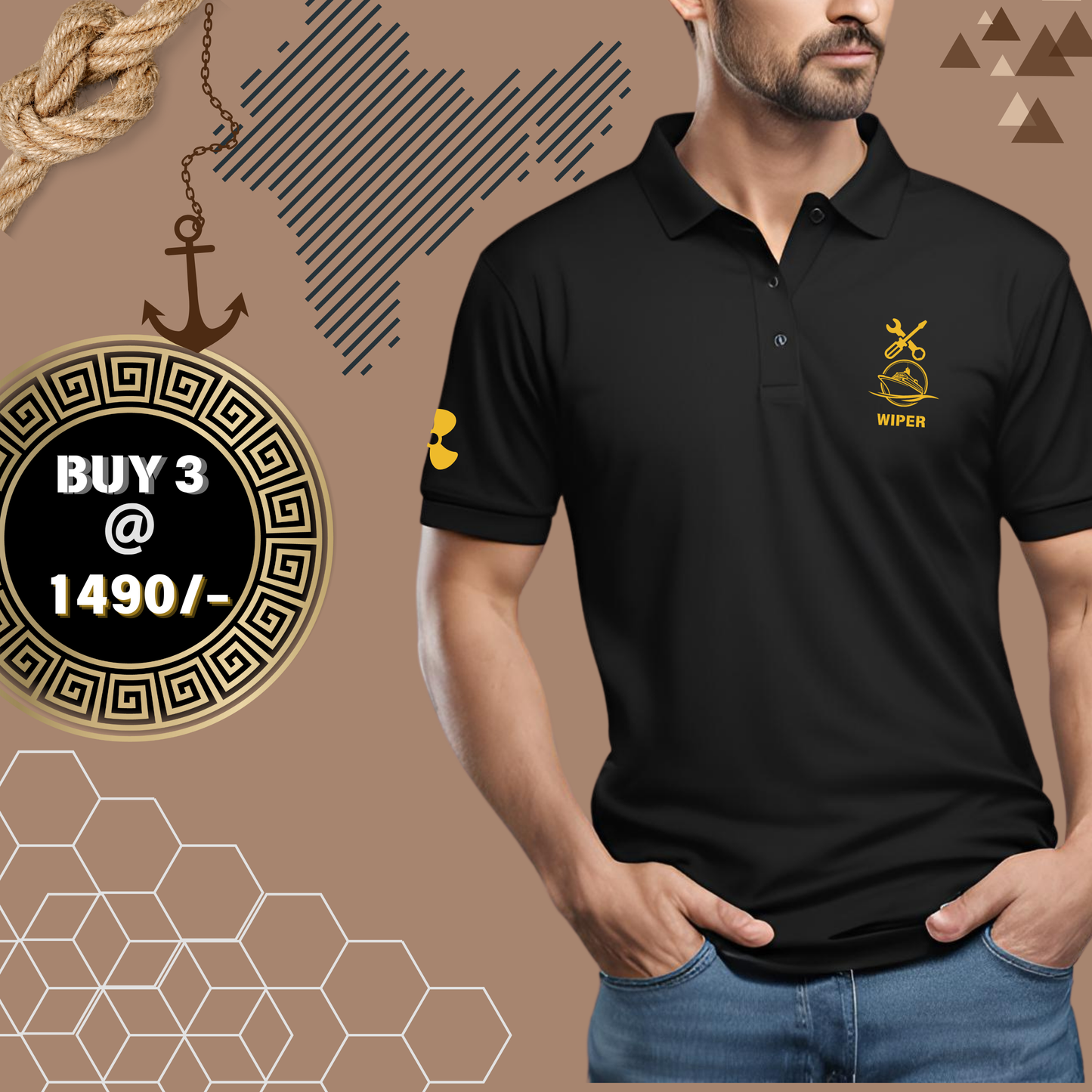 Wiper Merchant Navy Polo neck propeller T-shirt