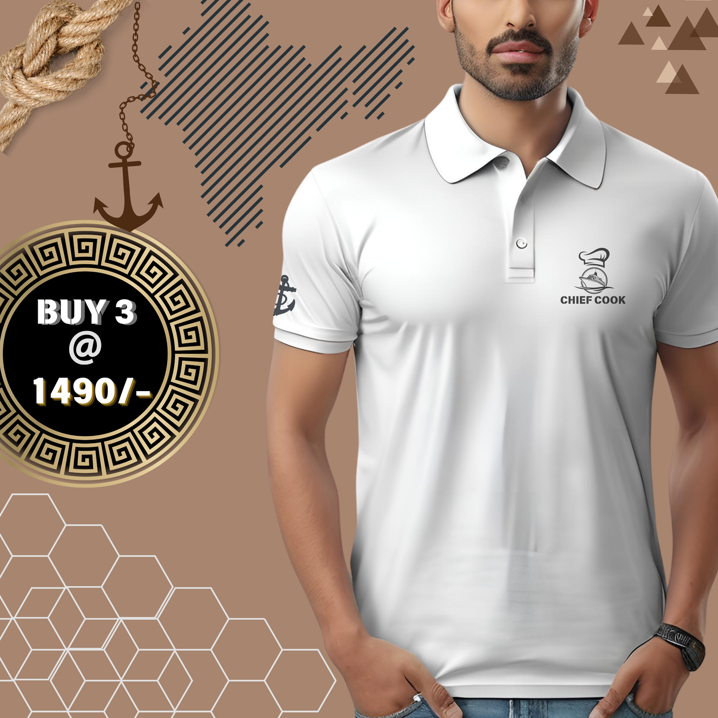 Chief Cook Navy Polo neck Anchor T-shirt