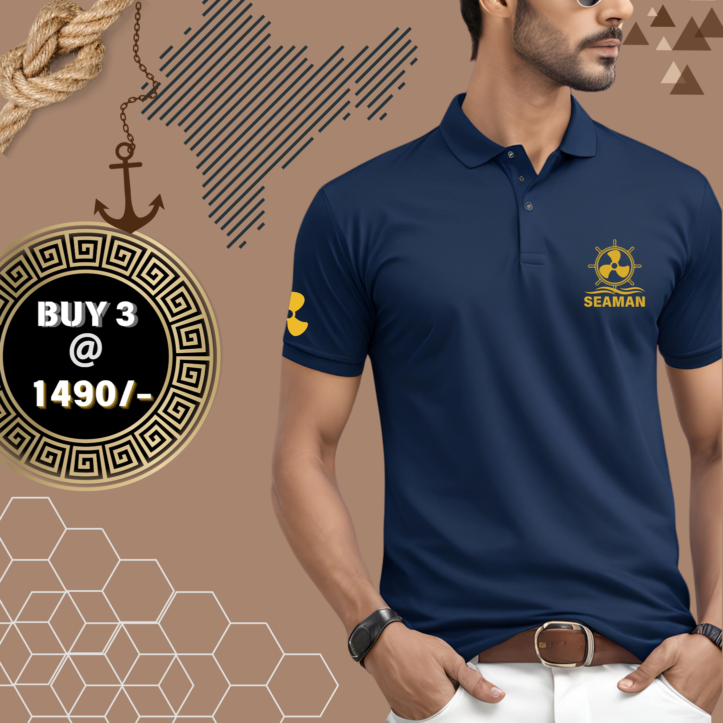 Seaman Merchant Navy Polo neck Propeller T-shirt