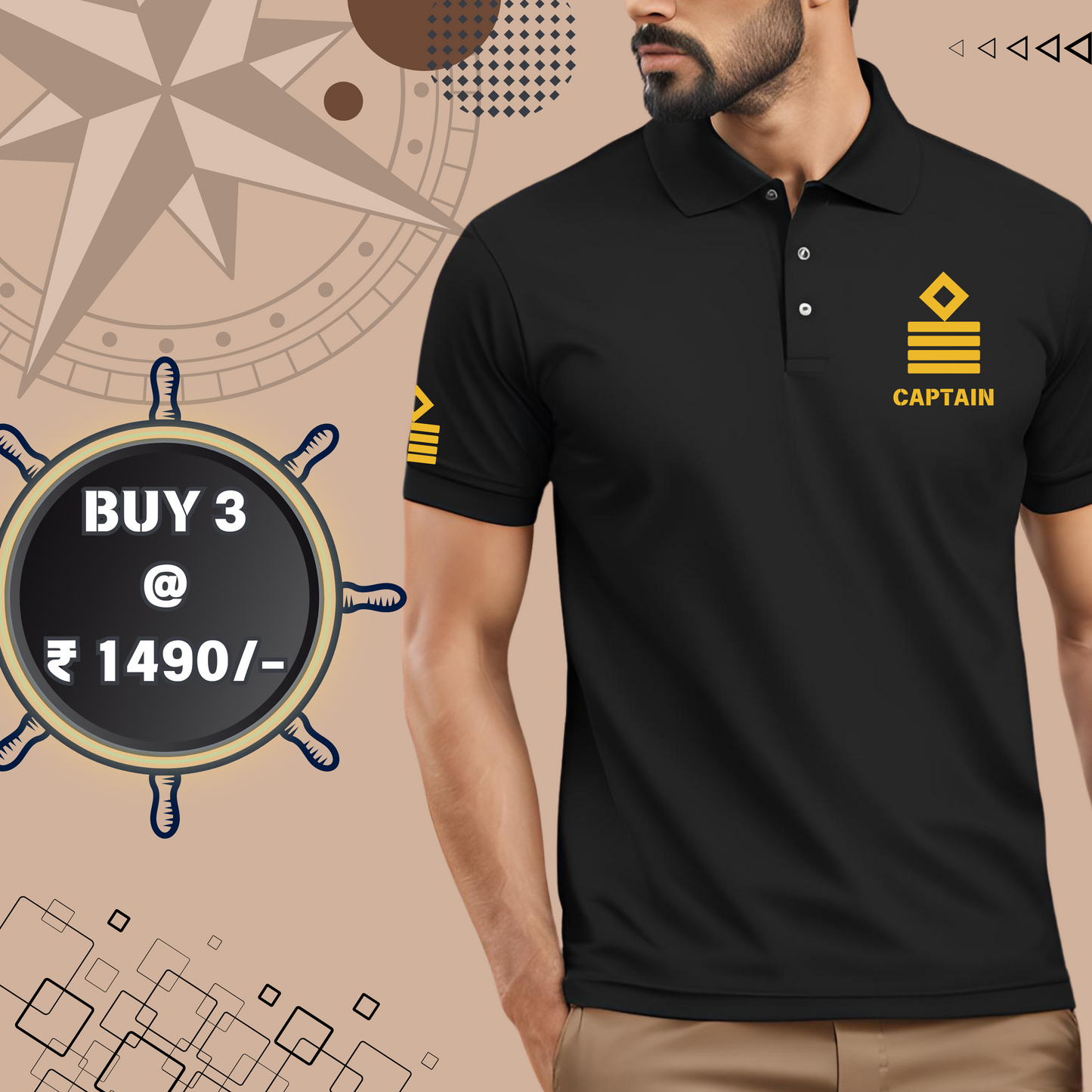 Captain/ Master Merchant Navy Polo neck Rank T-shirt