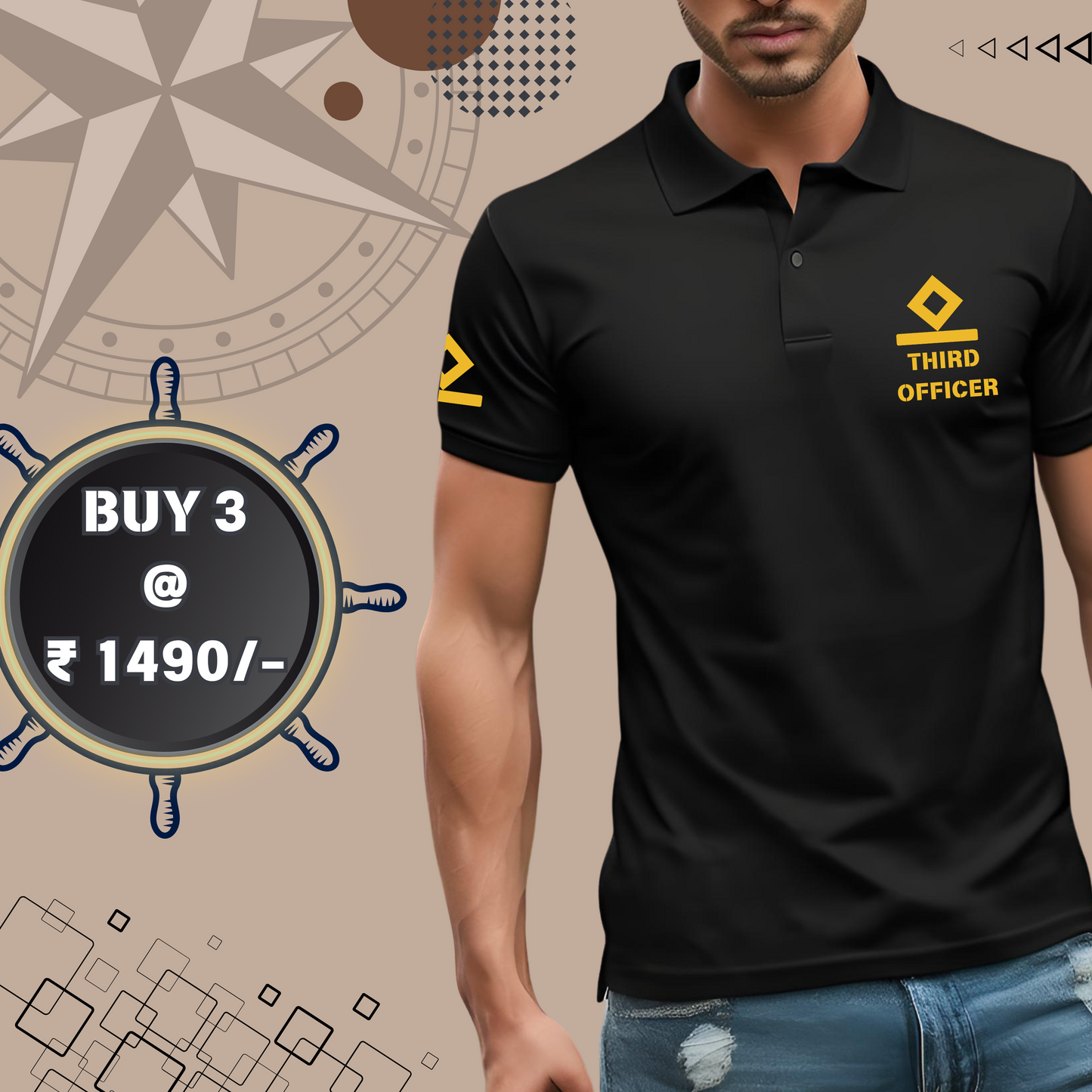 3rd Mate /  Third officer Merchant Navy Polo neck Rank T-shirt