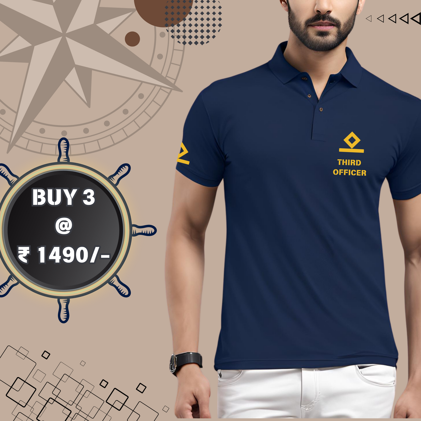 3rd Mate /  Third officer Merchant Navy Polo neck Rank T-shirt