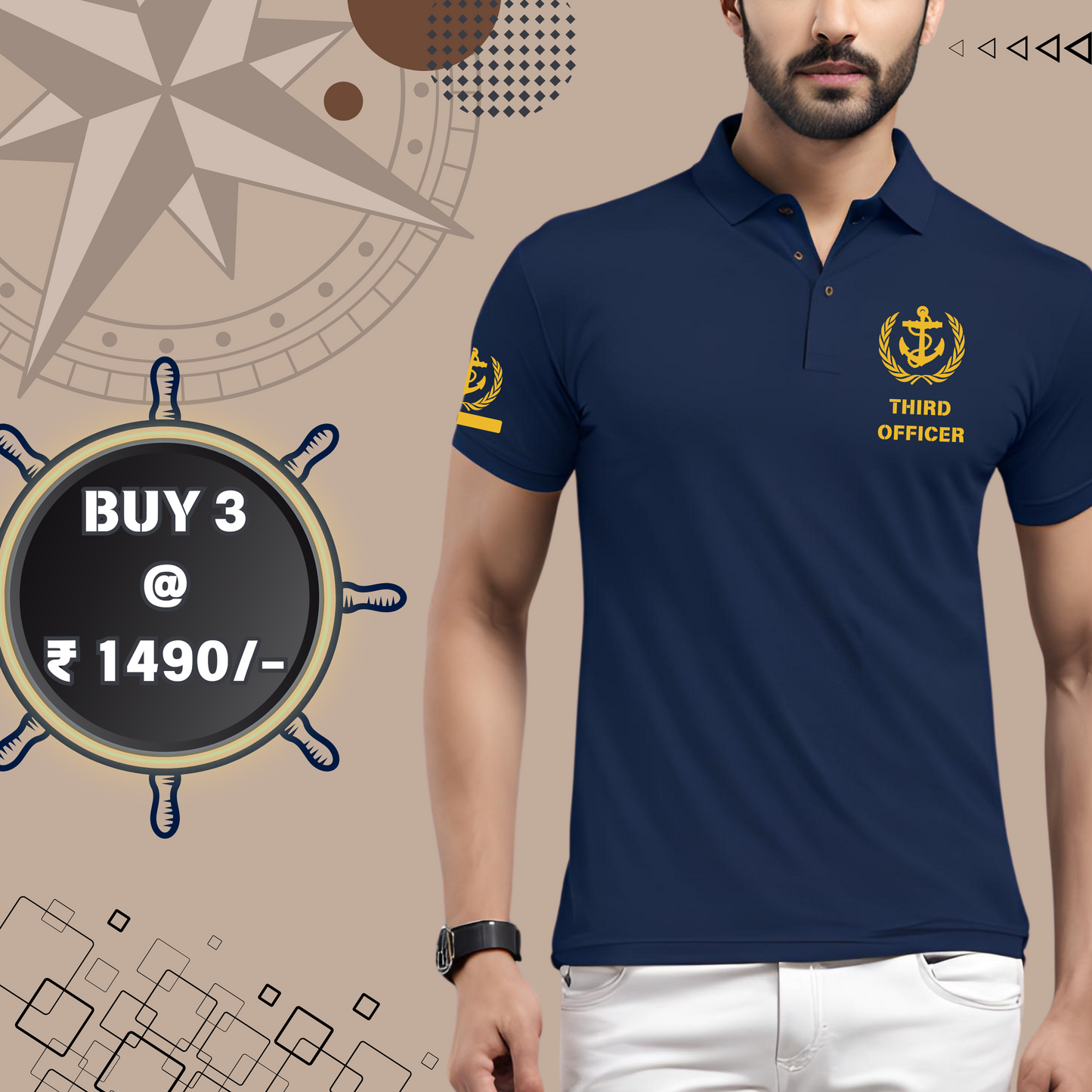 3rd Mate /  Third officer Merchant Navy Polo neck Anchor T-shirt