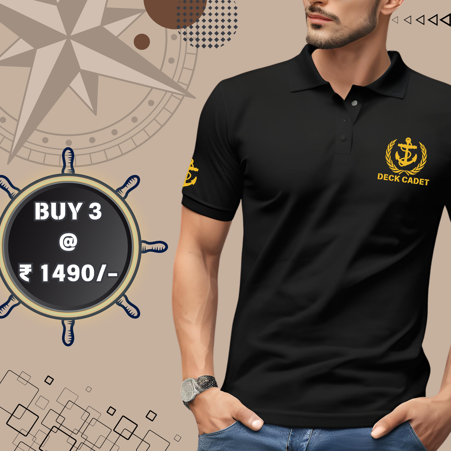 Deck Cadet Merchant Navy Polo neck Anchor T-shirt