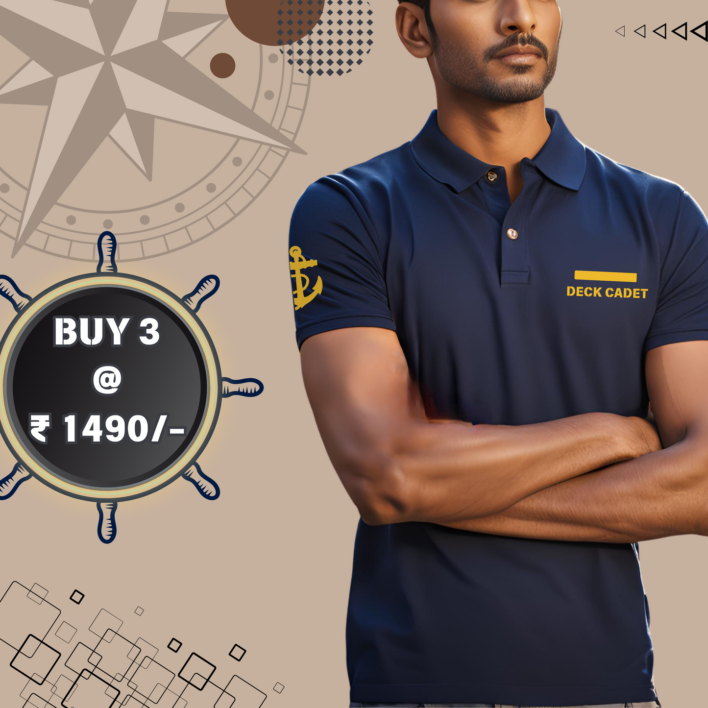 Deck Cadet Merchant Navy Polo neck Rank T-shirt