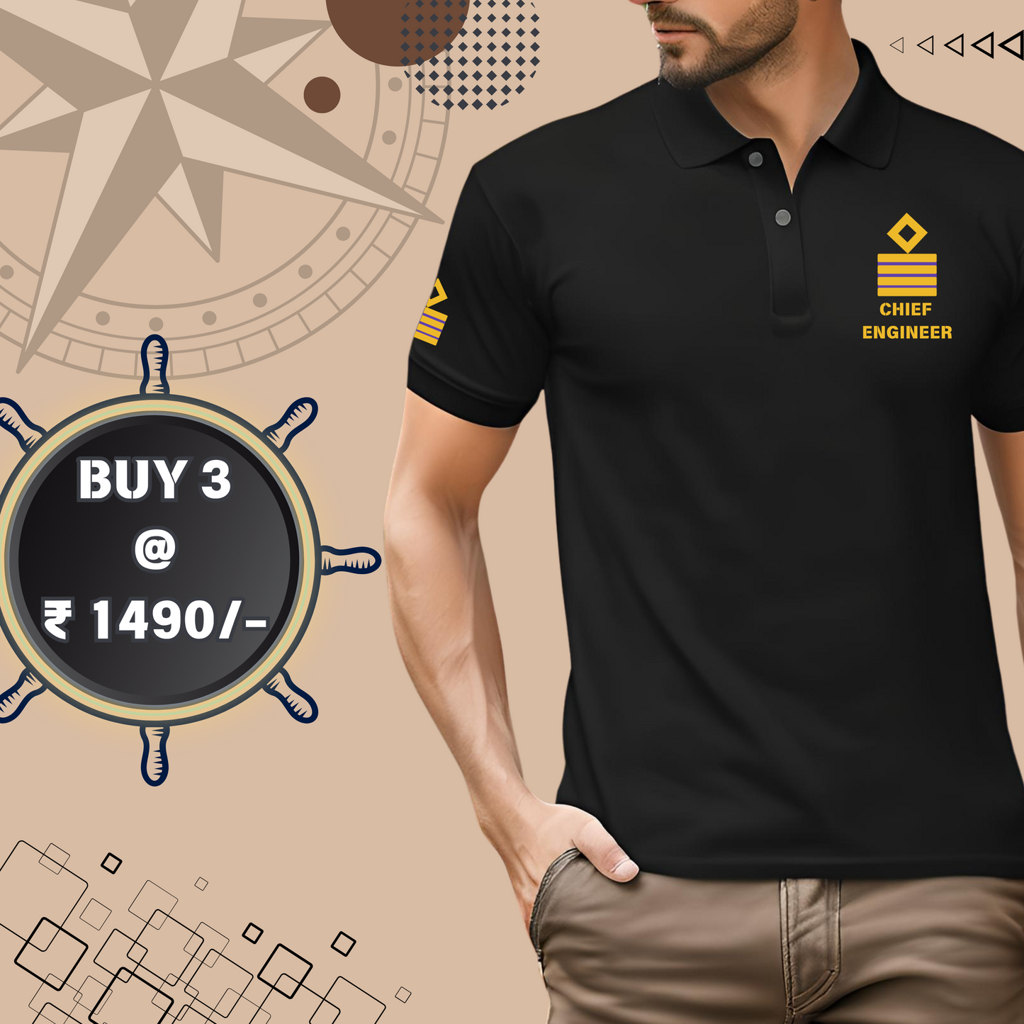 Chief Engineer Merchant Navy Polo neck Rank T-shirt