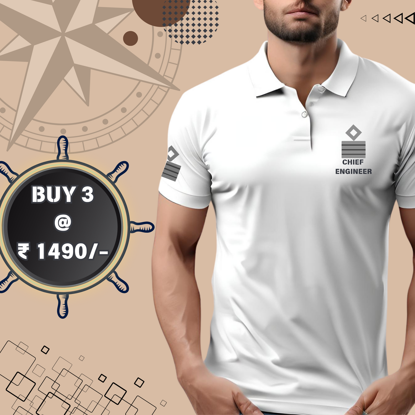 Chief Engineer Merchant Navy Polo neck Rank T-shirt