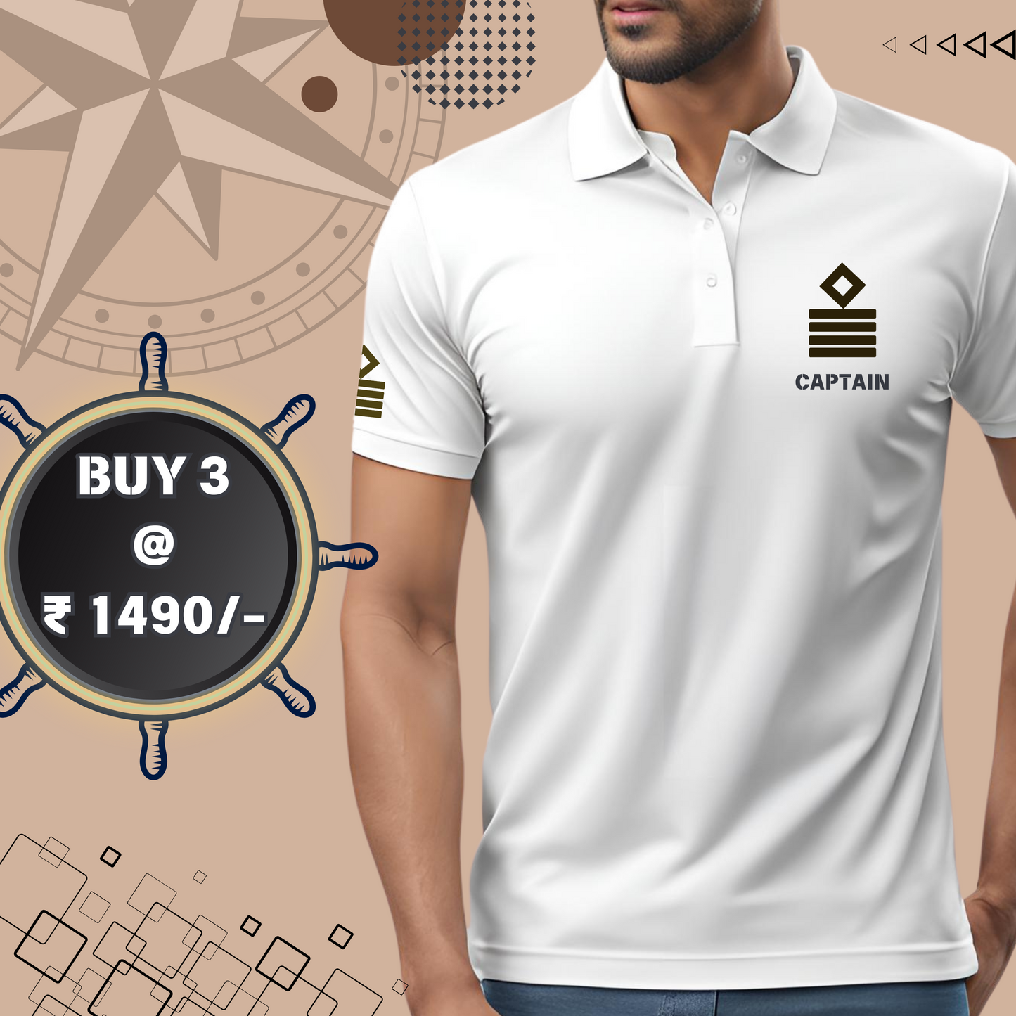 Captain/ Master Merchant Navy Polo neck Rank T-shirt