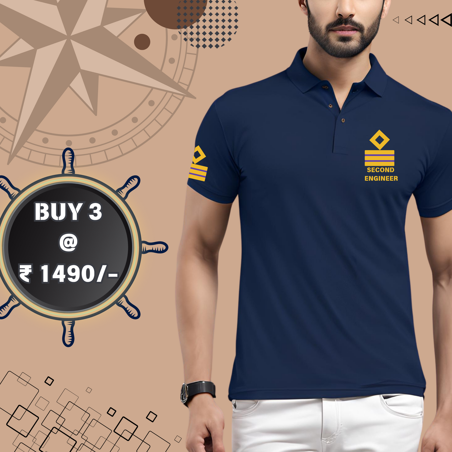2nd Engineer Merchant Navy Polo neck Rank T-shirt