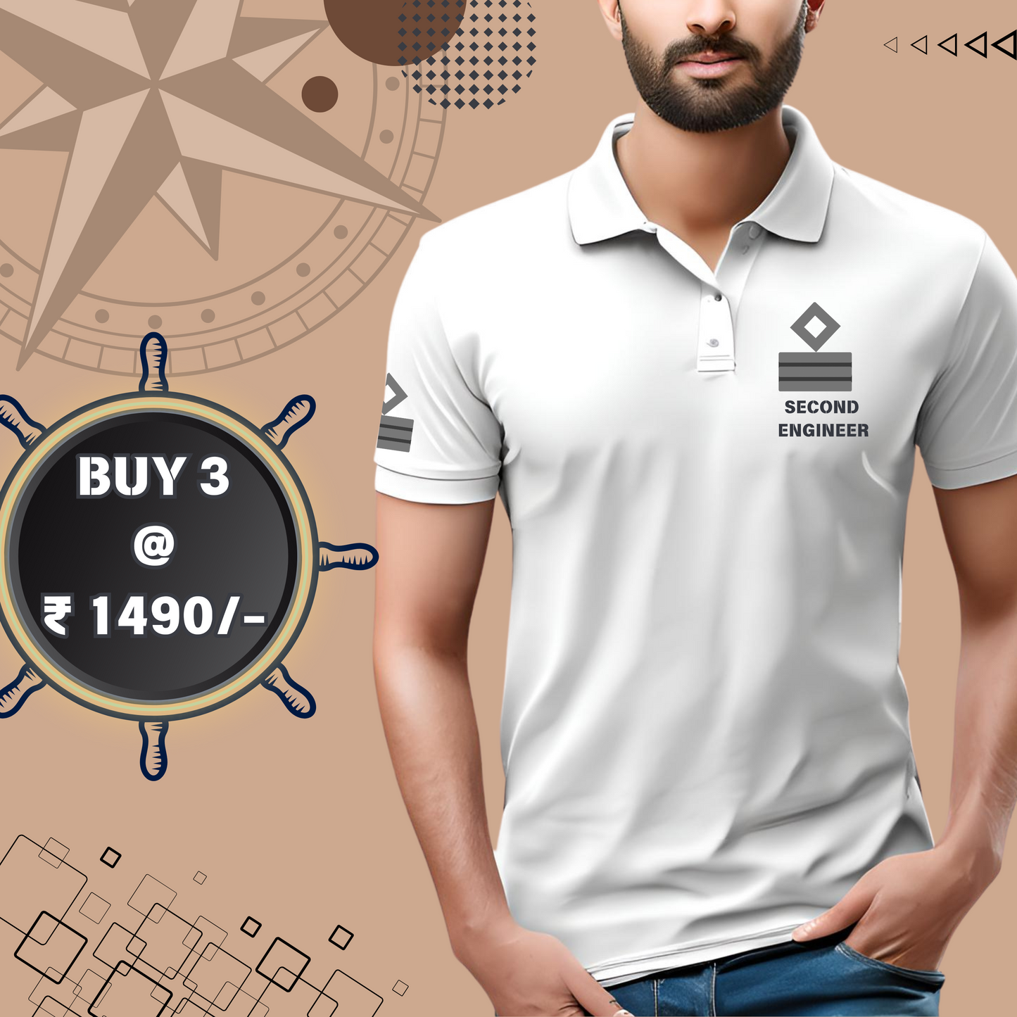 2nd Engineer Merchant Navy Polo neck Rank T-shirt