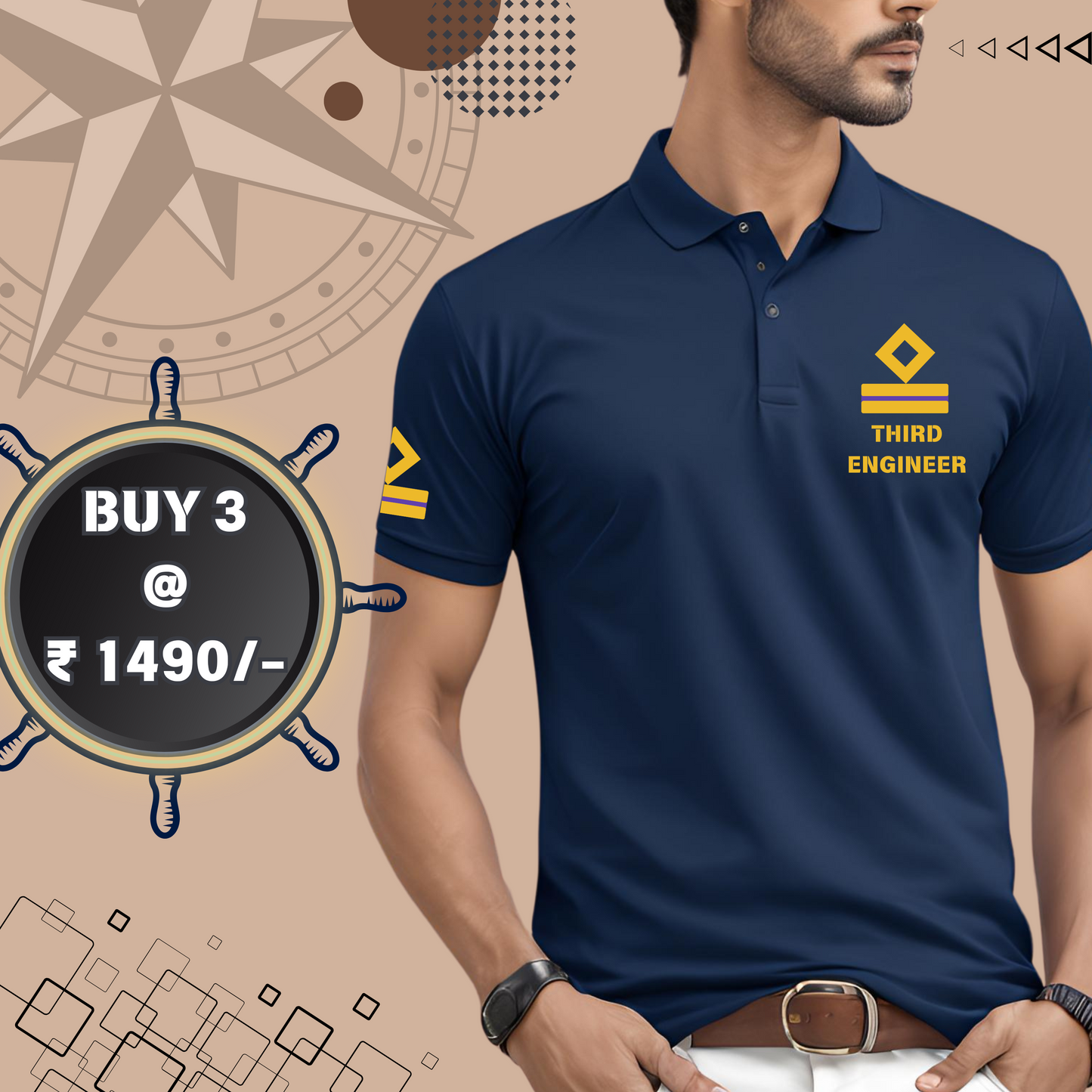 3rd Engineer Merchant Navy Polo neck Rank T-shirt