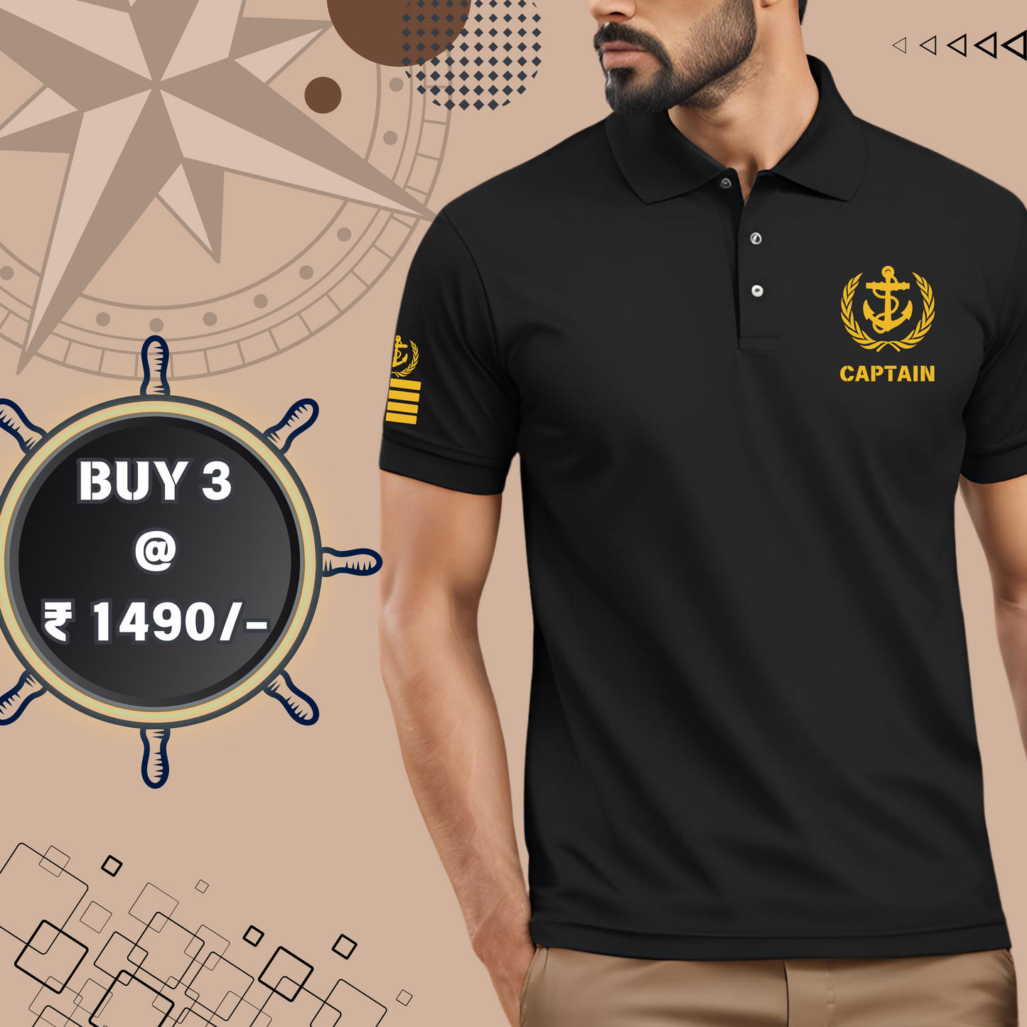 Captain / Master Merchant Navy Polo neck Anchor T-shirt