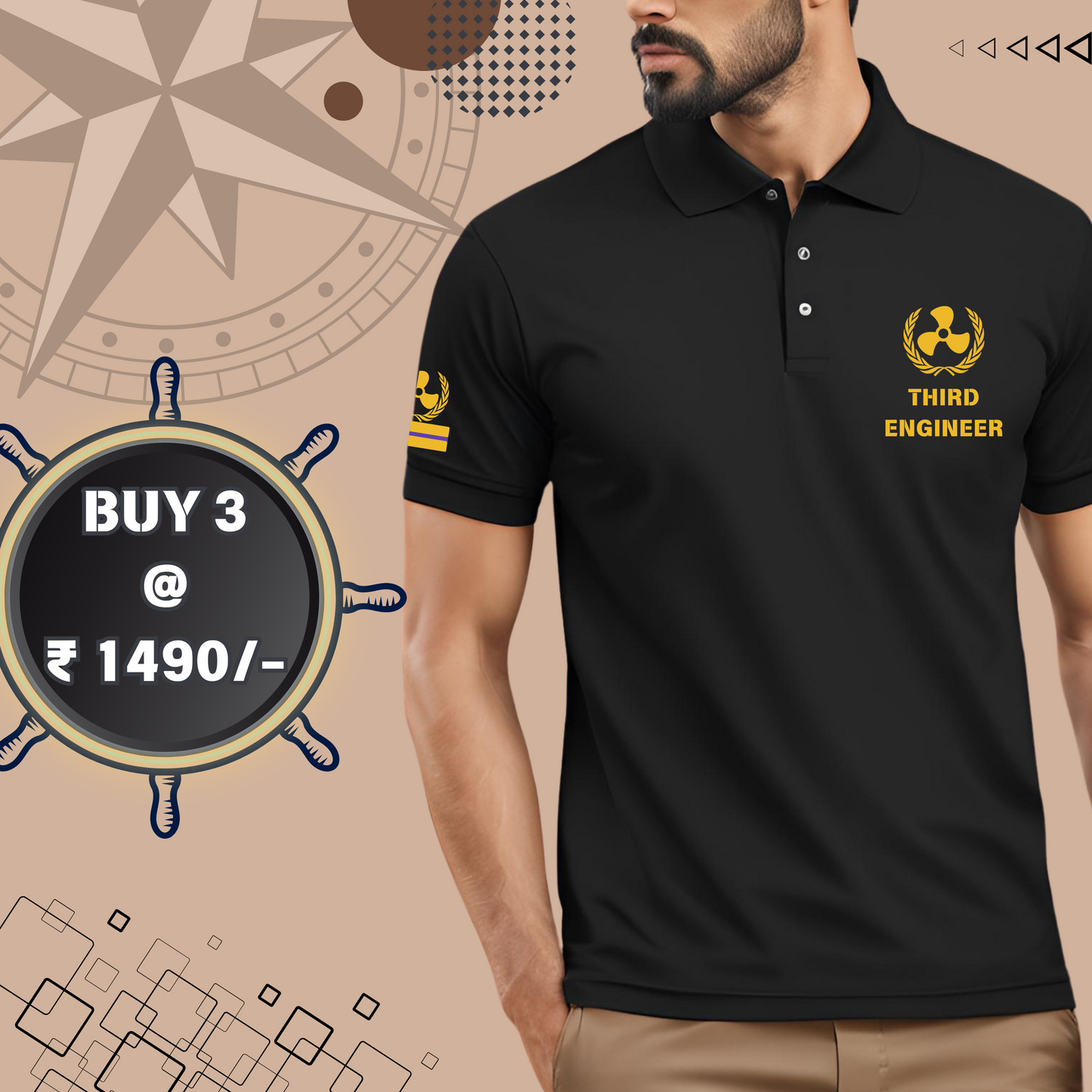 3rd Engineer Merchant Navy Polo neck Propeller T-shirt
