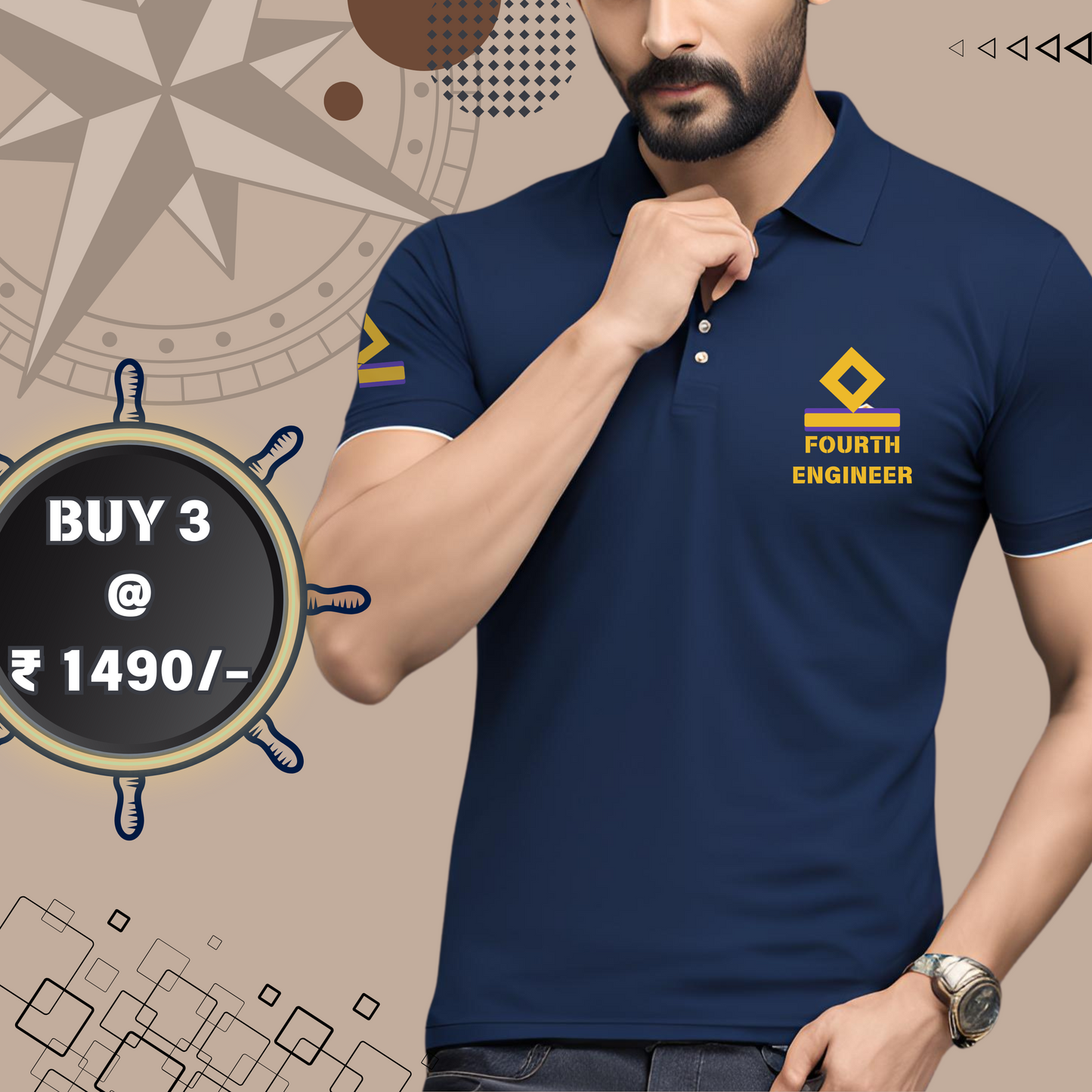 4th Engineer Merchant Navy Polo neck Rank T-shirt