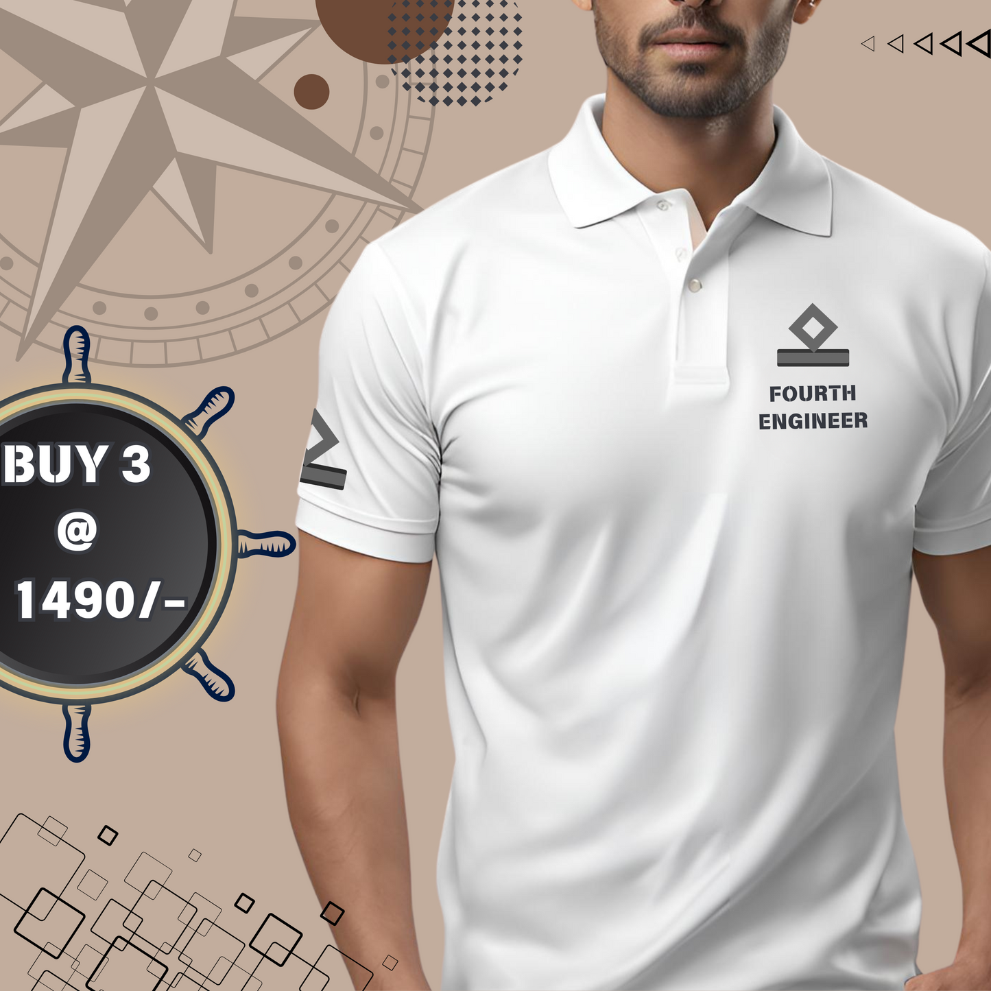 4th Engineer Merchant Navy Polo neck Rank T-shirt