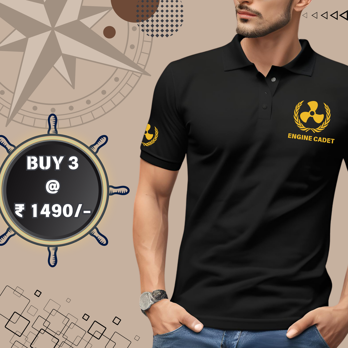 Engine Cadet / TME Merchant Navy Polo neck Propeller T-shirt