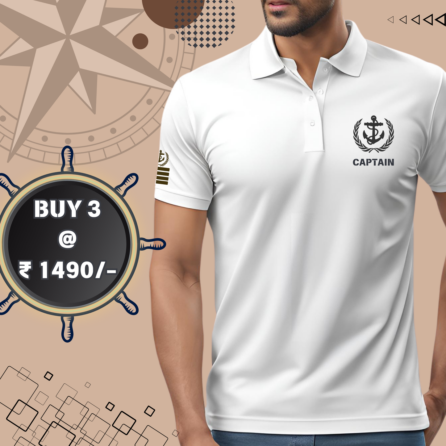 Captain / Master Merchant Navy Polo neck Anchor T-shirt