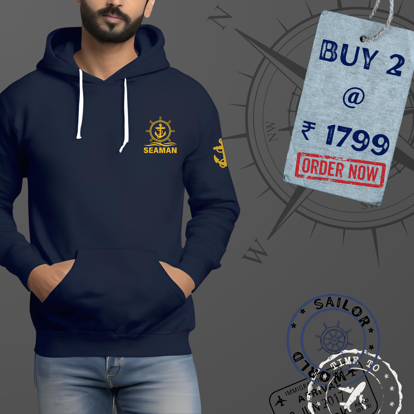 Seaman Merchant Navy Anchor Premium Hoodie (All season)