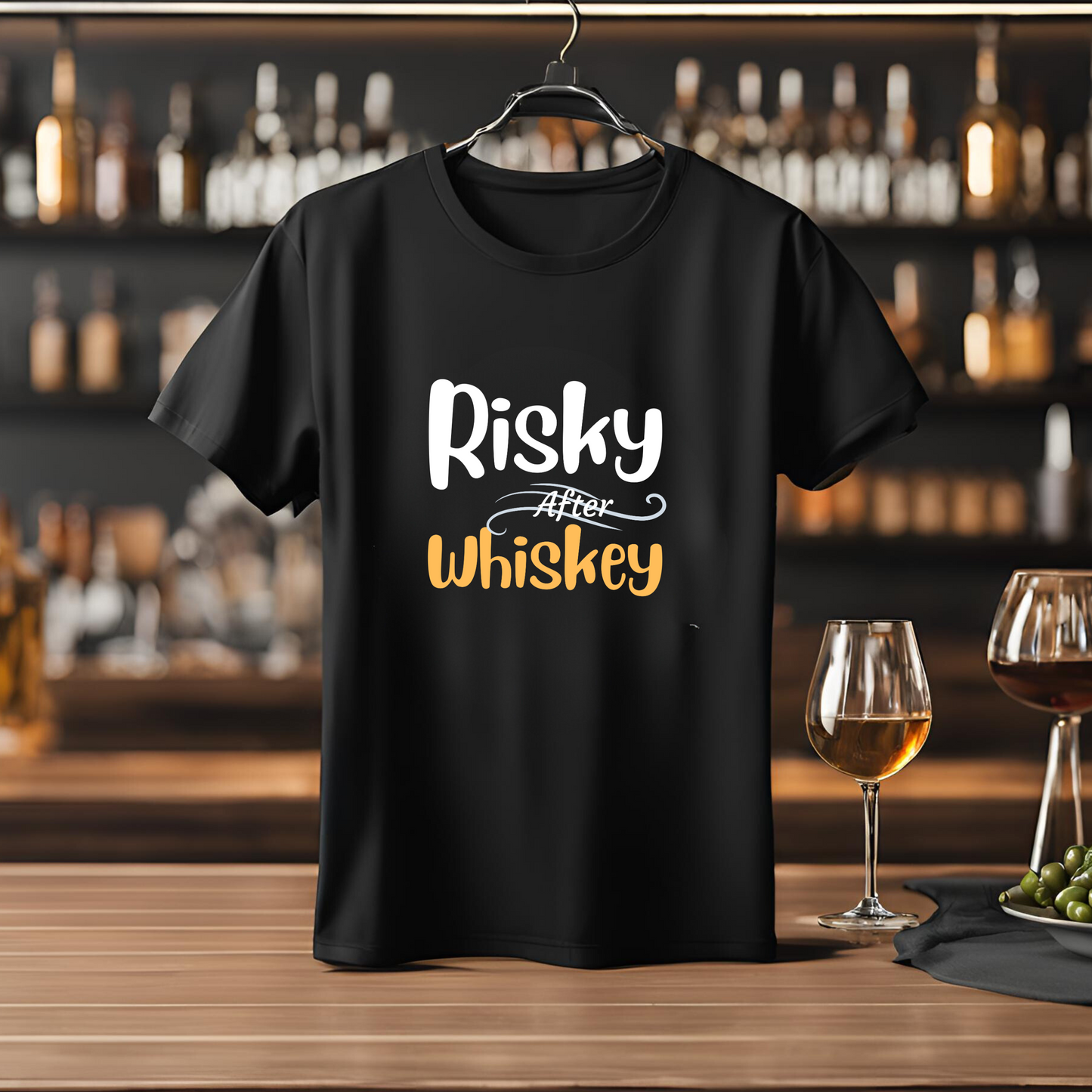 Unisex round neck t-shirt- Risky after whisky