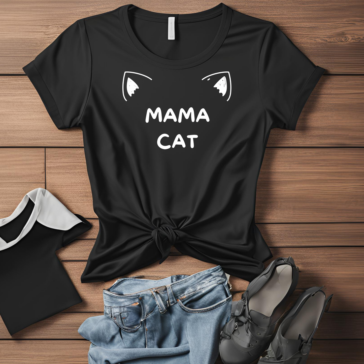 Female round neck t-shirt- Mama Cat