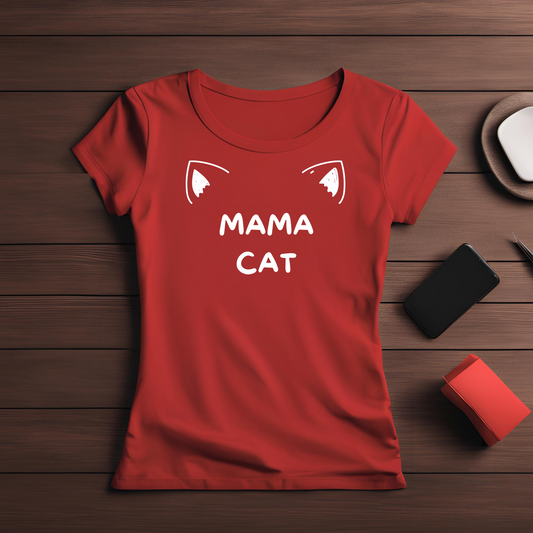Female round neck t-shirt- Mama Cat