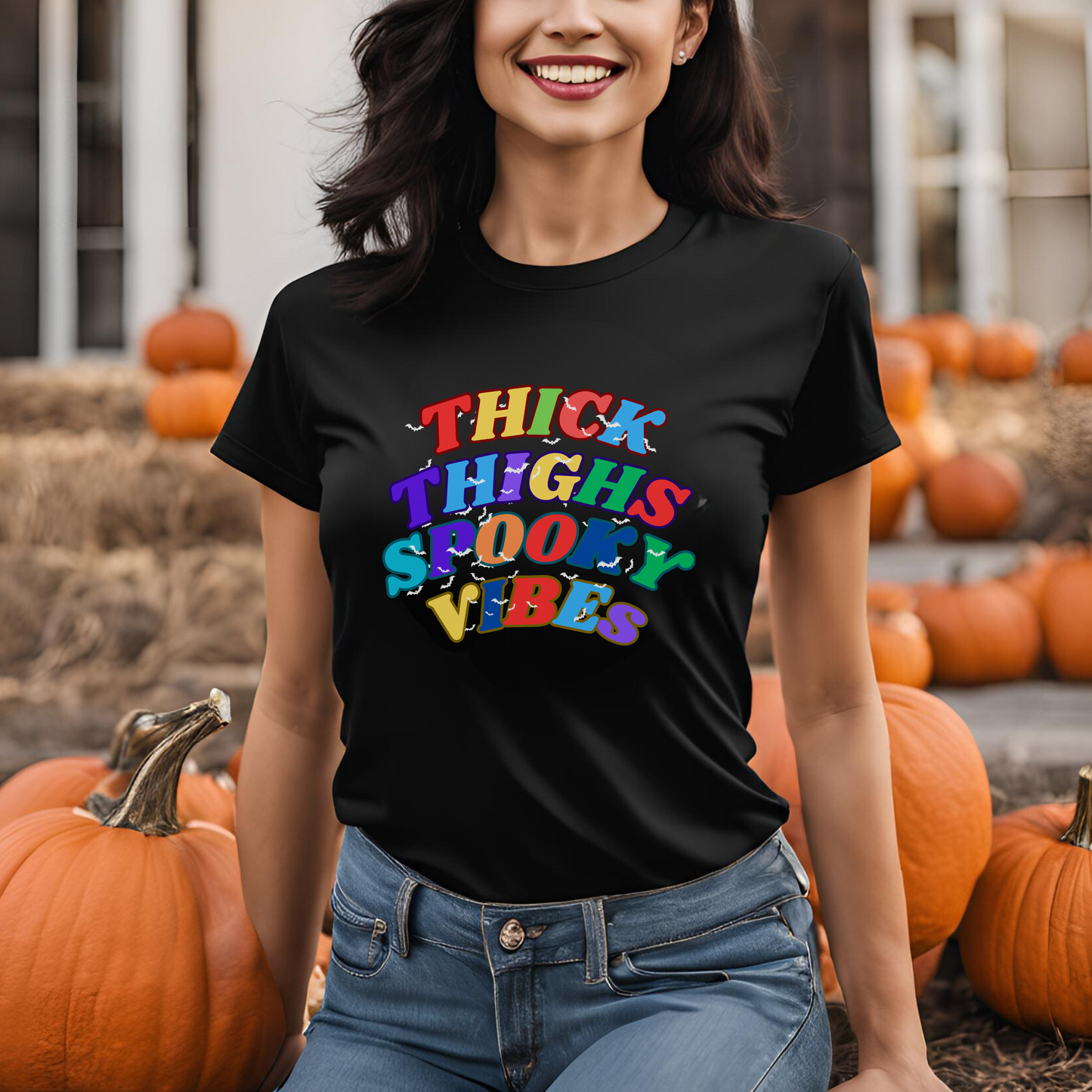 Female round neck t-shirt- Thick Thighs Spooky Vibes