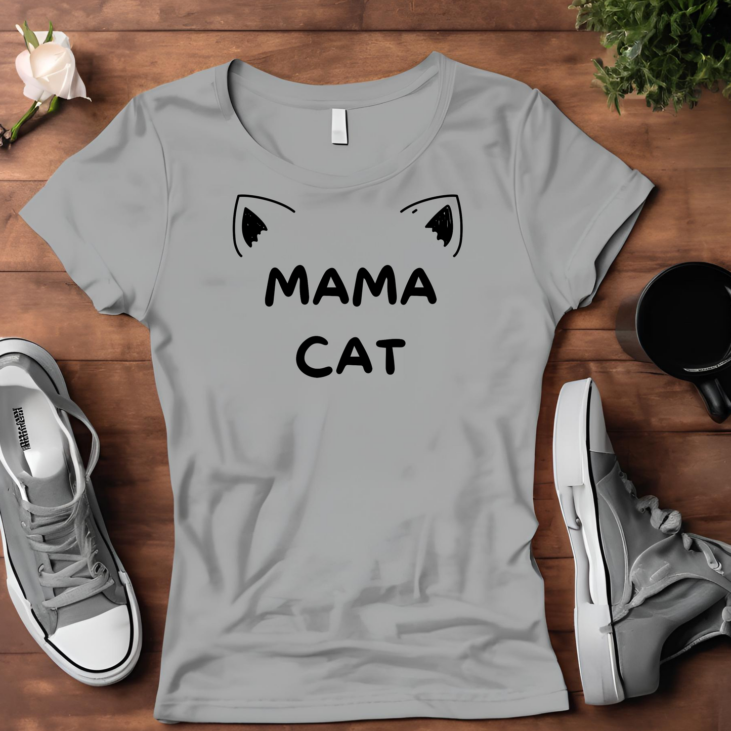 Female round neck t-shirt- Mama Cat