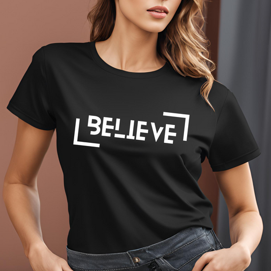 Female round neck t-shirt- Believe