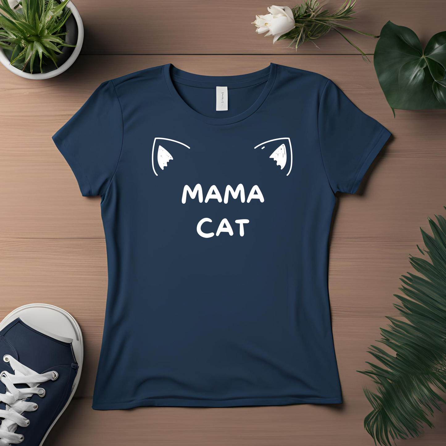Female round neck t-shirt- Mama Cat