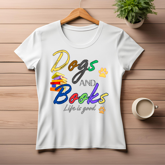 Female round neck t-shirt - Dogs and Books