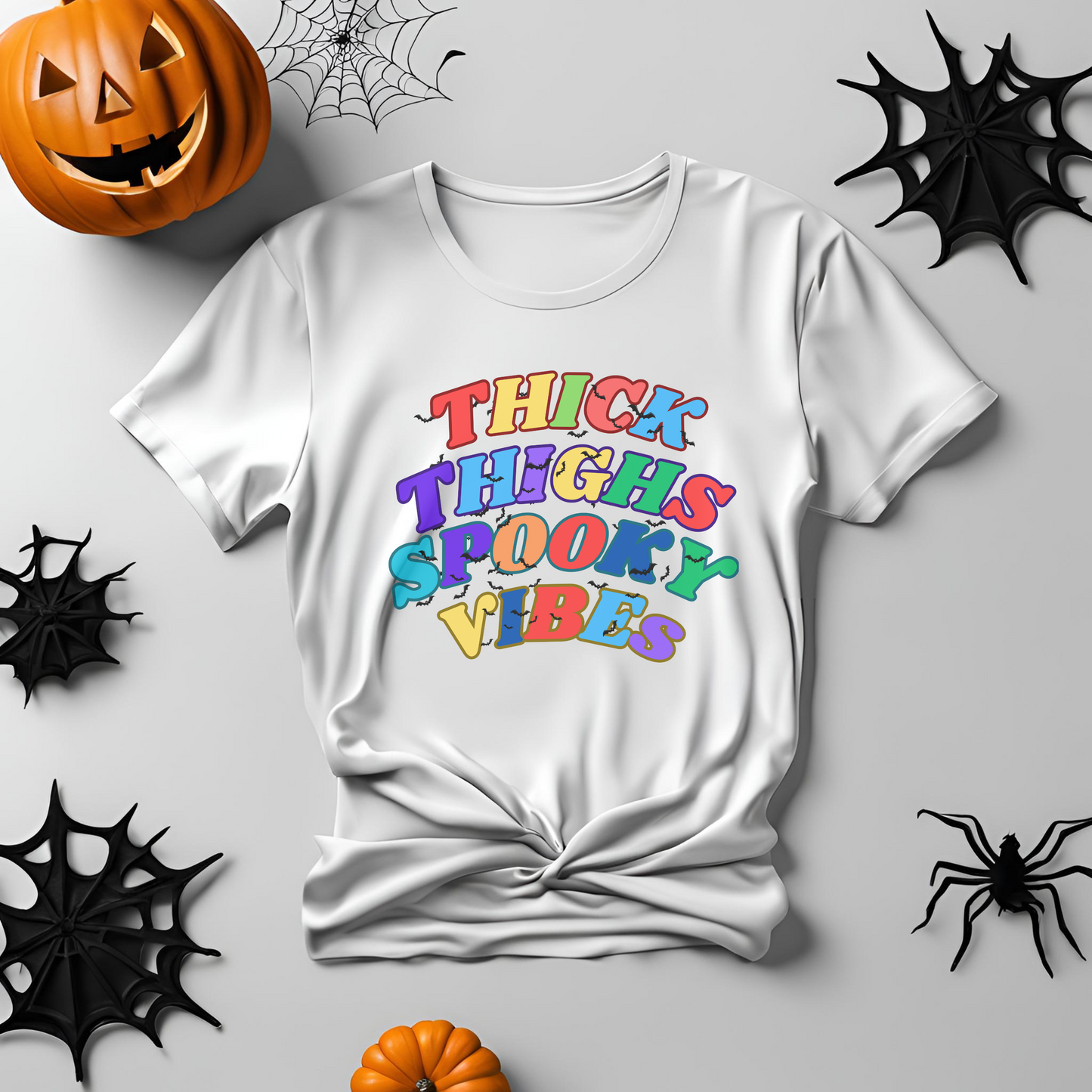 Female round neck t-shirt- Thick Thighs Spooky Vibes