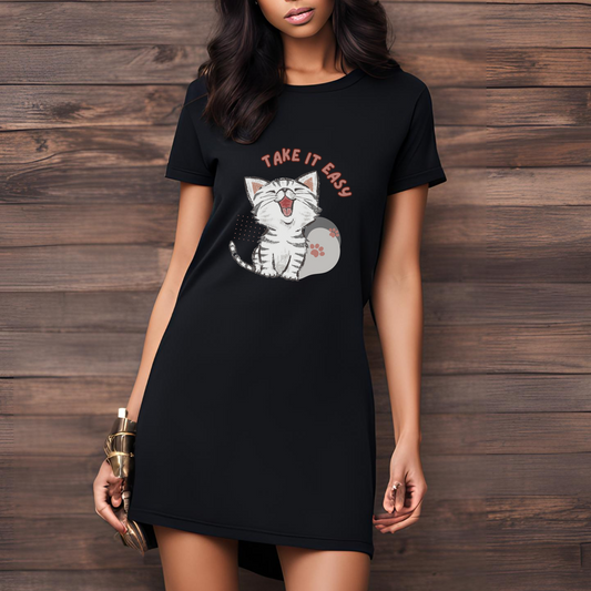 Female t-shirt dress- Take it easy Kitty