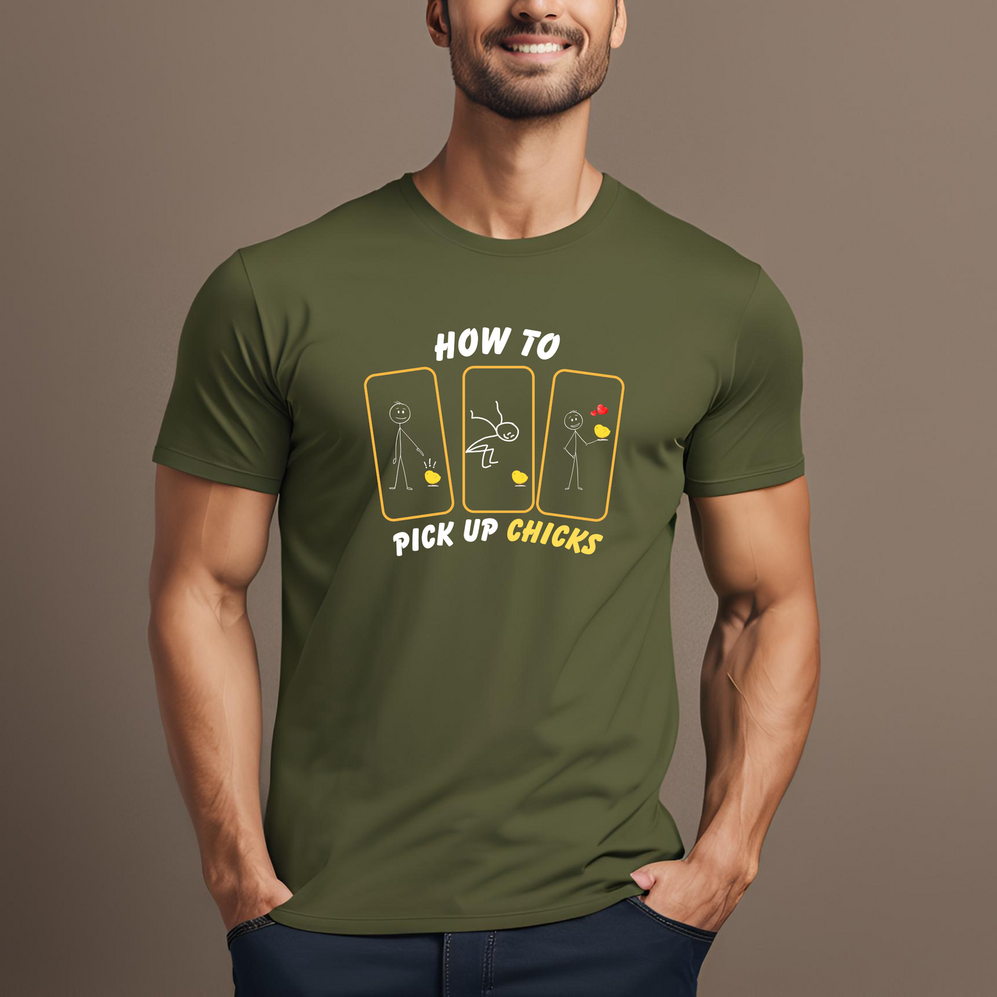 Male round neck t-shirt - How to pick up chicks