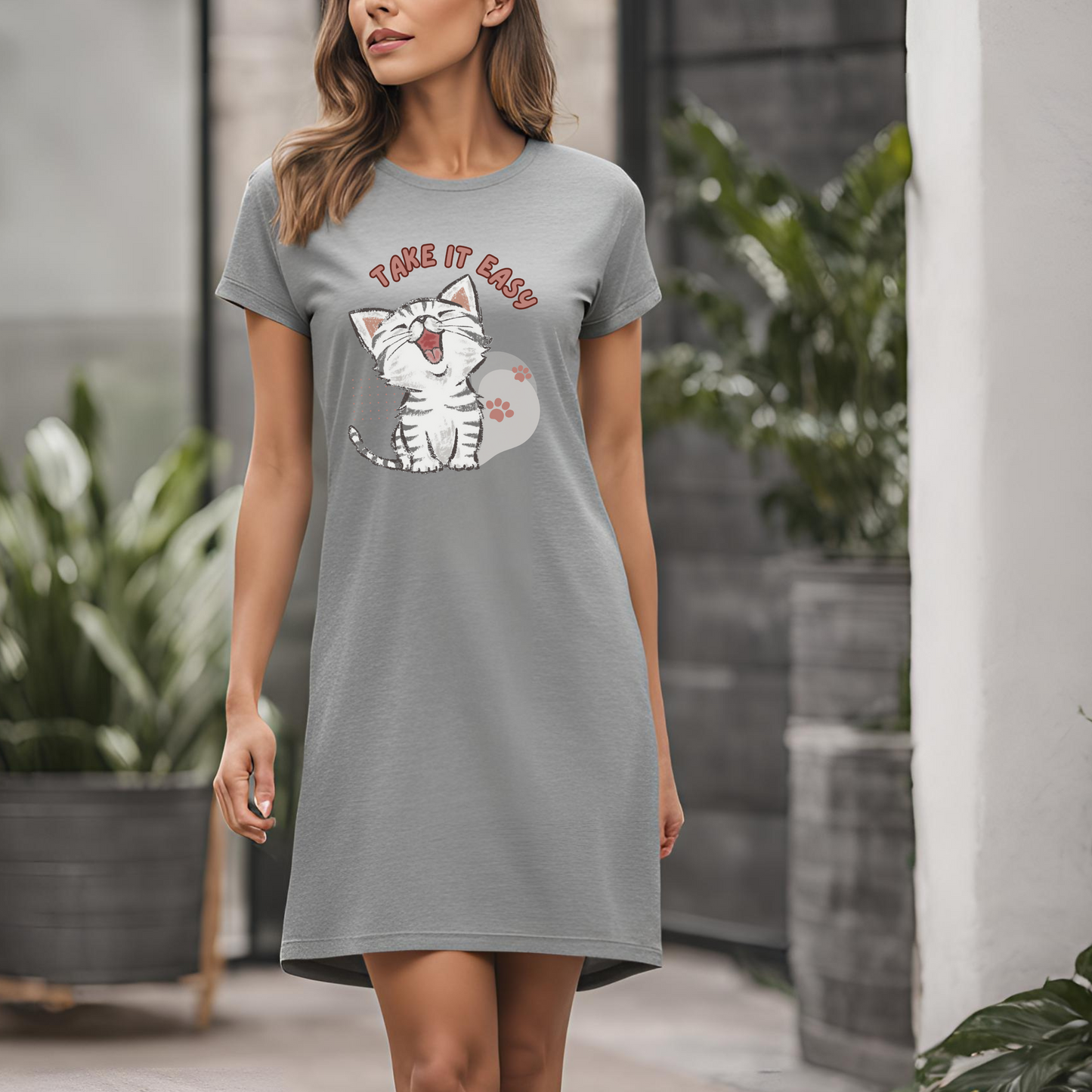 Female t-shirt dress- Take it easy Kitty
